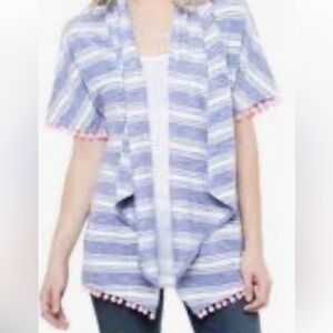 Vineyard Vines Cardigan Sweater Women's Color Blue White Stripped Beach Pom Pom